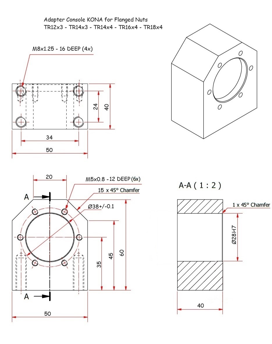 ADC1218 Adapter Console KONA voor trapeziumdraad flensmoer FMB 12x3 t/m FMB 18x4 - Afbeelding 3