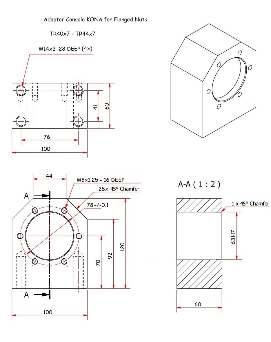 ADC4044 Adapter Console KONA voor trapeziumdraad flensmoer FMB 40x7 & FMB 44x7 - Afbeelding 3
