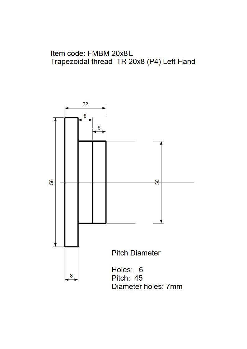 Flensmoer Brons TR20x8(P4) LINKS model Maedler 64577420 - Afbeelding 2