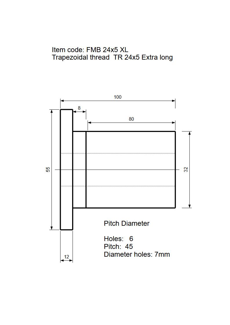 Flensmoer brons TR24x5 XL Extra lang - Afbeelding 2